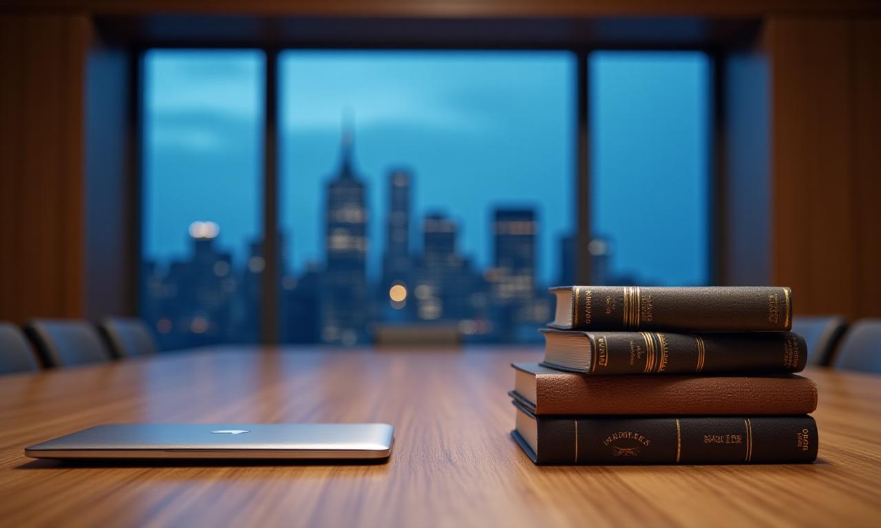 Sophisticated boardroom atmosphere with philosophical elements